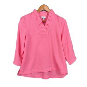 Crown & Ivy NWT Pink V Neck Ruffle Top 3/4 Sleeve PS